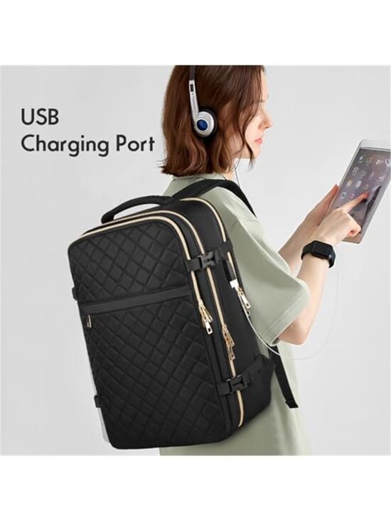 Large Travel Backpack Carry On Flight Approved 17 Inch Laptop USB Women Black main image 6